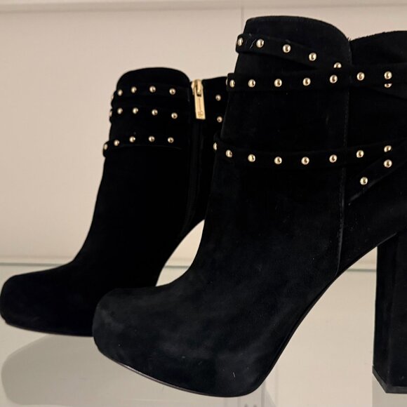 Women's Black Suede Ankle Boots Gold Studded with Tassels 7.5 - Picture 4 of 8
